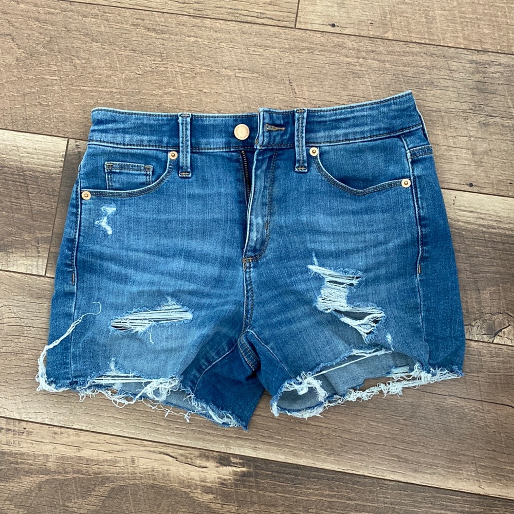 Distressed denim shorts